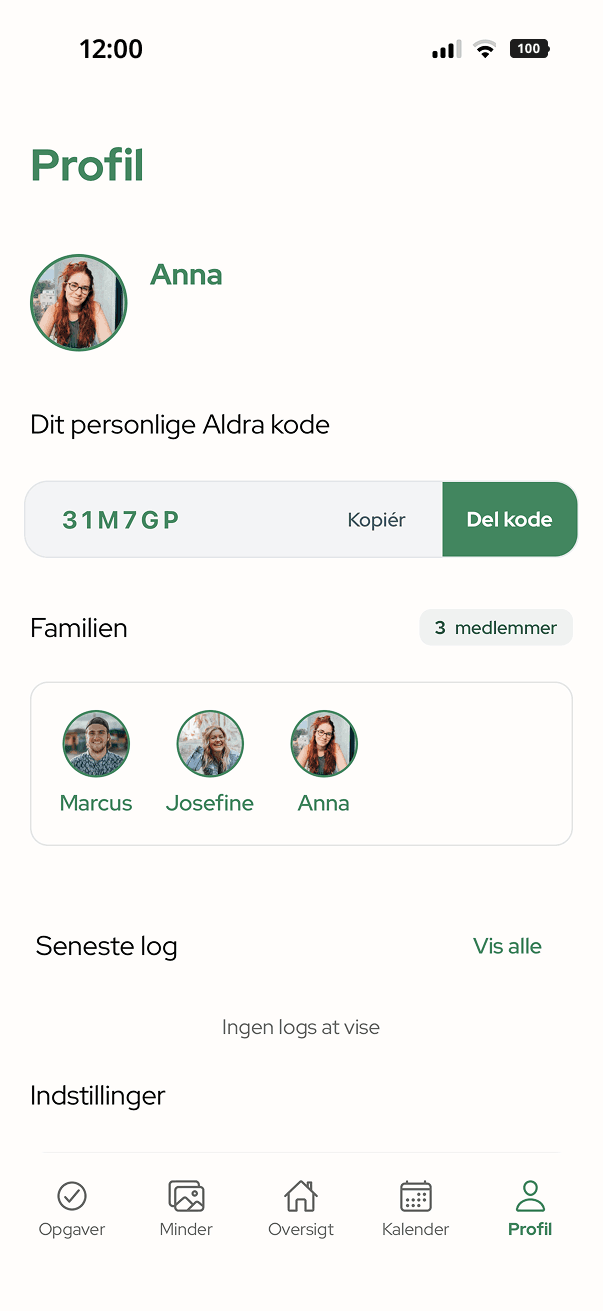 Aldra App — Profil & familien